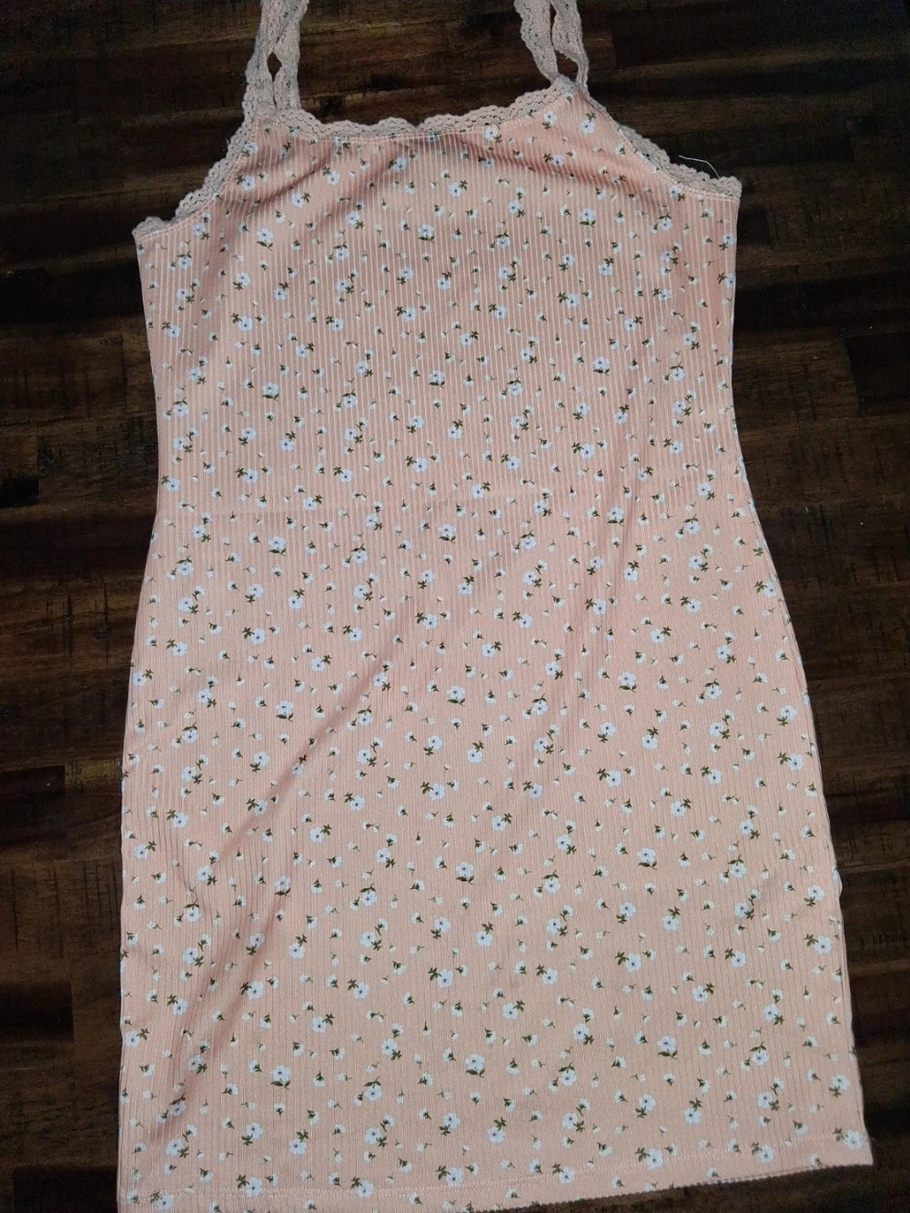 Forever 21 Peach Floral Ribbed Tank Dress with Lace Straps